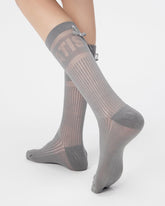 Women Antibacterial Mesh Cotton Knee High Socks Letter Bowknot